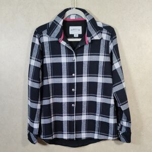 04156 Orvis black plaid fleece lined flannel shirt/ shacket M NEW